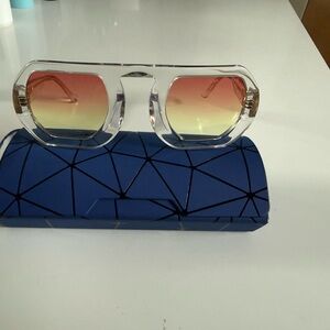 Exclusive Eyes NY-Clear Frame Sunglasses with Pink to Yellow Gradient Lenses